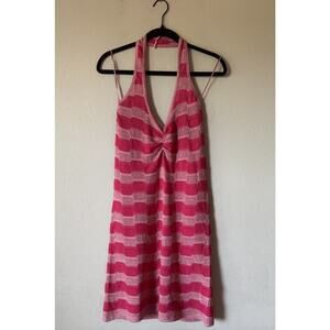 Mango MNG Halter Dress Women’s Size 6 Pink Shimmer Knit Sexy Party Sheer Glam‎